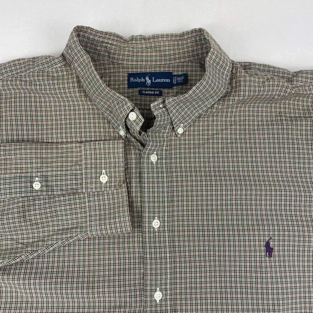 Ralph Lauren Classic Fit Shirt Men 3XLT Tall Green Plaid Long Sleeve Button Down